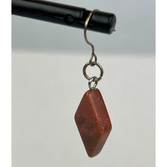 Goldstone Diamond Shaped Drop Earrings Silver Hooks Brown Sparkly - Picture 2 of 7